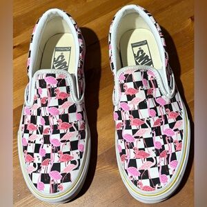 🦩 Vans Custom Flamingo Checkered Slip-On Sneakers Unisex M6.5/W8
